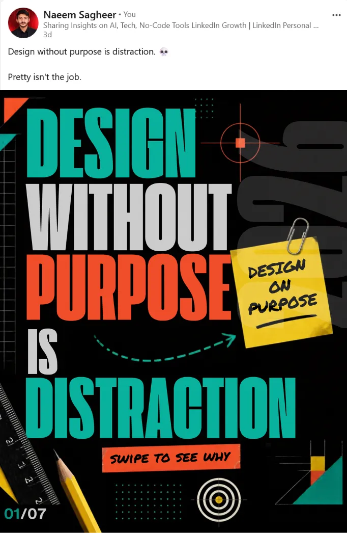 Sponsored LinkedIn post for Design Purpose